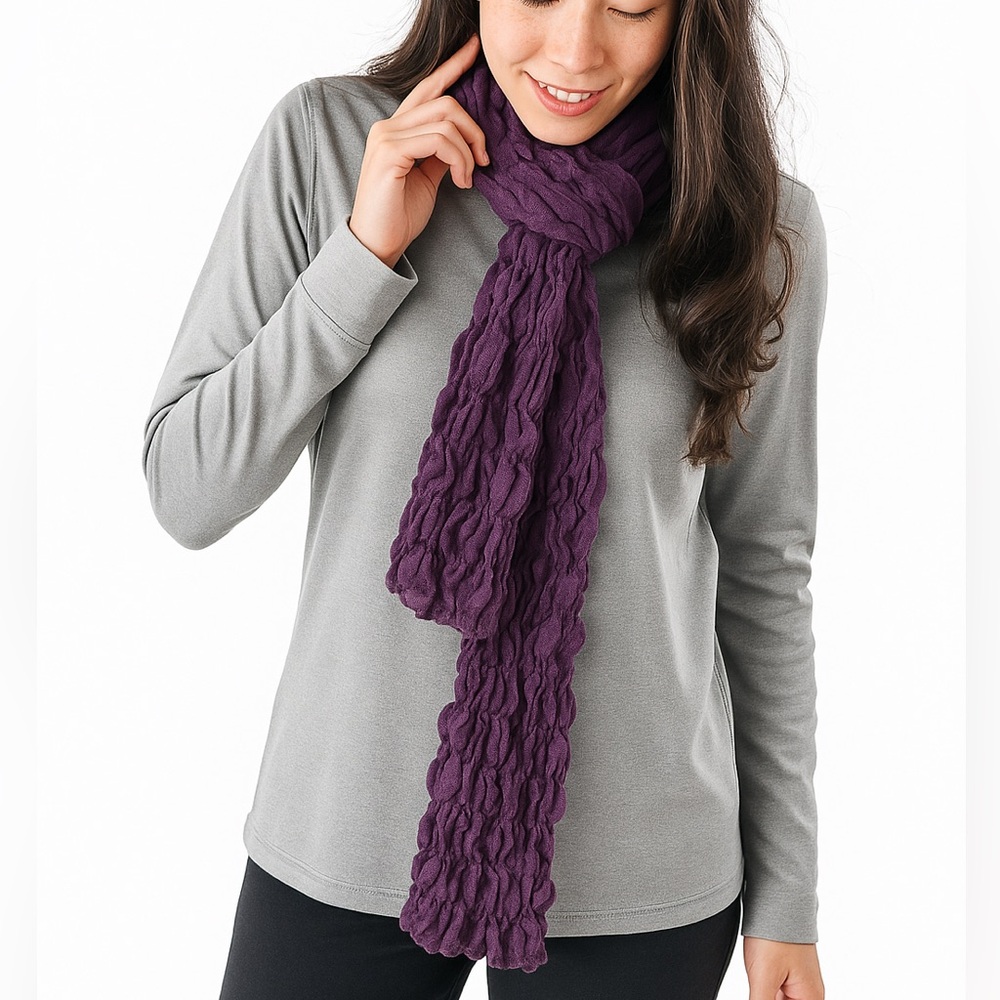 Textured Plum Purple Crinkle Knit Scarf with Subtle Sparkle - Picture 1 of 7
